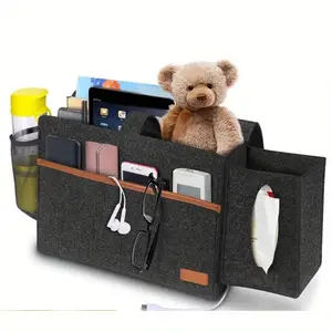 Bedside Bunk Bed Organizer Foldable Minimal Storage Organizer Felt Hanging Storage Bag with Tissue Box and Water Bottle Pocket