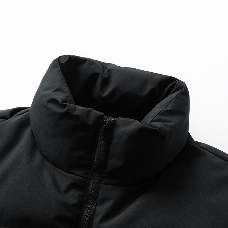 Men's Black Marble Print Stand Collar Puffer Jacket, Stylish Winter Warm Casual Down Coat