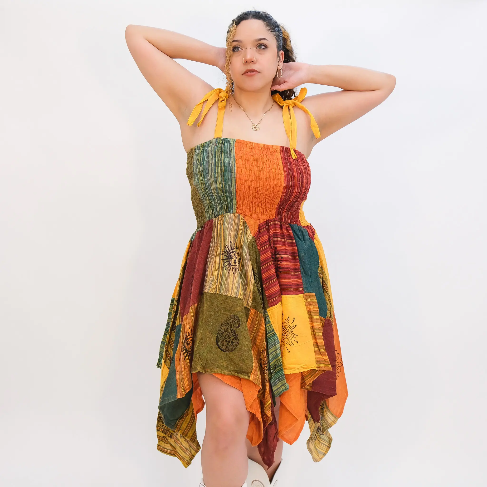 sachin and babi light blue dress Karma Nepal Crafts Patchwork Pixie Dress, Cotton Fairy Dress, Boho Witchy  Summer Dress, Handmade Two in One Dress and Skirts, Whimsw