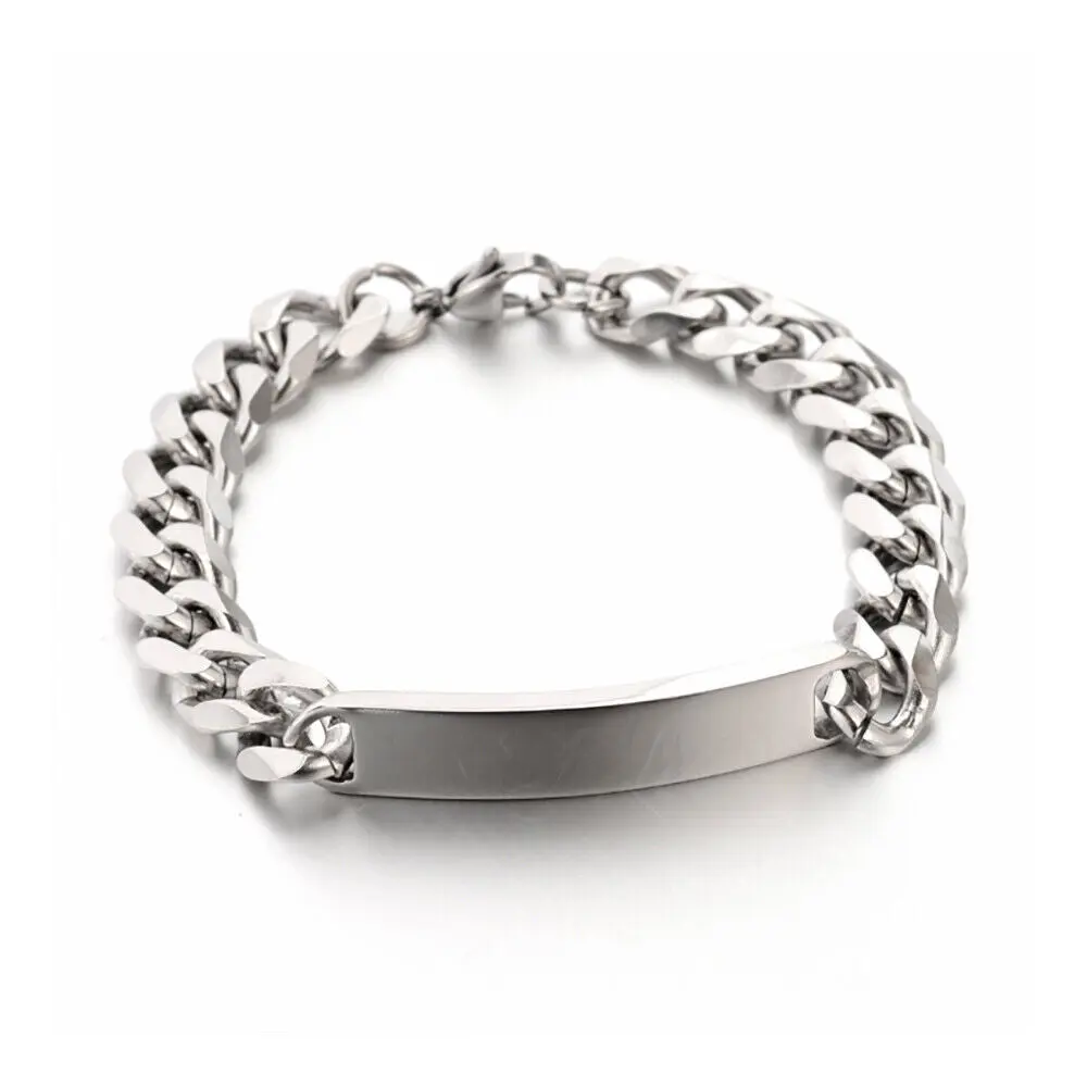 304 Stainless Steel Curb Link Chain ID Bracelets Faceted Lobster Claw Clasp P516