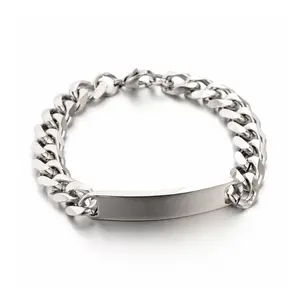 304 Stainless Steel Curb Link Chain ID Bracelets Faceted Lobster Claw Clasp P516