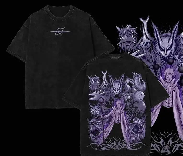[Shonen Anime Streetwear Style] Obito Inspired Double Printed Vintage Acid Wash T-Shirt, Oversized Lightweight Cotton Graphic Tee, Ninja Anime Streetwear Shirt, Unisex Manga Fan Gift