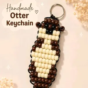 Handmade Beaded Otter Keychain | Cute Pony Bead Animal Charm | Kandi Style Otter Bag Charm | Retro Bead Pet Keyring | Handmade Gift