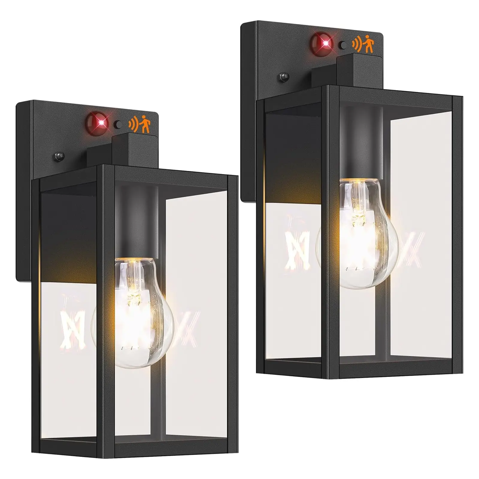 MATULSA 1 or 2 Pack Motion Sensor Outdoor Wall Lights, Dusk to Dawn Porch Lights Outdoor Wall Sconce Lanterns, 3 Lighting Modes Exterior Lighting Fixtures, Black Outside Lights for House Front Door Garage(Bulbs Are Not Included))