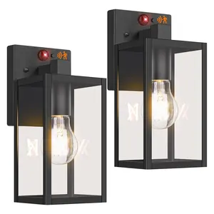 2-Pack Upgraded Motion Sensor Outdoor Wall Lights, Dusk to Dawn Porch Lights Outdoor Wall Sconce Lanterns, 3 Lighting Modes Exterior Lighting Fixtures, Black Outside Lights for House Front Door Garage(Bulbs Are Not Included))