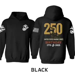 Usmc 250th Birthday Hoodie, United States Marine Corps, Military Veteran Gift, Patriotic Hoodie, Hoodie For Men, Print Tee