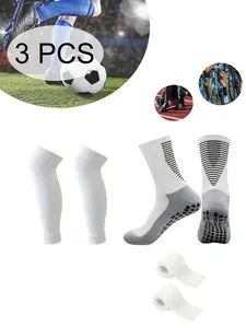 3 Pieces Unisex Soccer Training Equipment Anti-Slip Shock Absorbing Breathable Football Socks Basketball Socks Running Cycling Socks High Quality Anti-Friction Elastic Leg Covers Compression Socks Sports Bandages