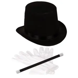 Fun party hat magician costume 3pcs magician dress up costume baton hat wand gloves set Kids Adult Stage Performance Costume