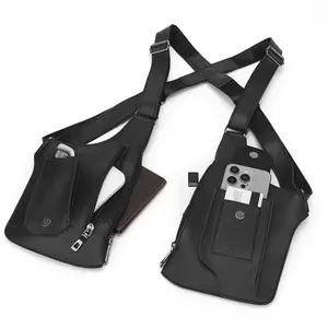 Double Shoulder Armpit Bag for Men Upgraded Anti-Theft Underarm Holster Bag Vintage Concealed Carry Bag Phone Wallet for Travel Outdoor Running Cycling