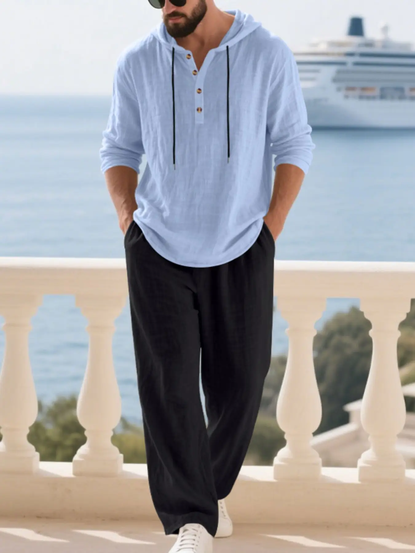 Men's Linen Set Spring Summer 2026, Beach Vacation Casual Style, Lightweight Breathable Hooded Shirt and Straight Leg Pants Two-Piece Men's Linen Set Spring Summer 2026, Beach Vacation Casual Style, Lightweight Breathable Hooded Shirt and Straight Leg Pants Two-Piece