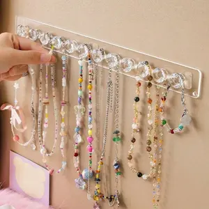 2PCS Acrylic Transparent Necklace Holder, Wall-Mounted Jewelry Organizer Hooks for Girls, Clear Jewelry Display Rack for Necklaces, Jewelry Storage Unit