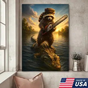 Badass Raccoon Riding Alligator Poster – Funny Gift for Men, Hunters & Animal Lovers