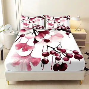 Watercolor Ginkgo Leaf Bedding Set for Girls, Fitted Sheet + Pillowcases, No Pillow Inserts, Bedroom, Dorm & Rental