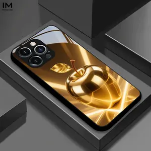 Luxury Gold Apple Design iPhone Case, High-Quality Business Style, Fits New Tempered Glass Cases for iPhone Models 16/15/14/13/12/11/x/XR/XS Max/7/8/7p/8p