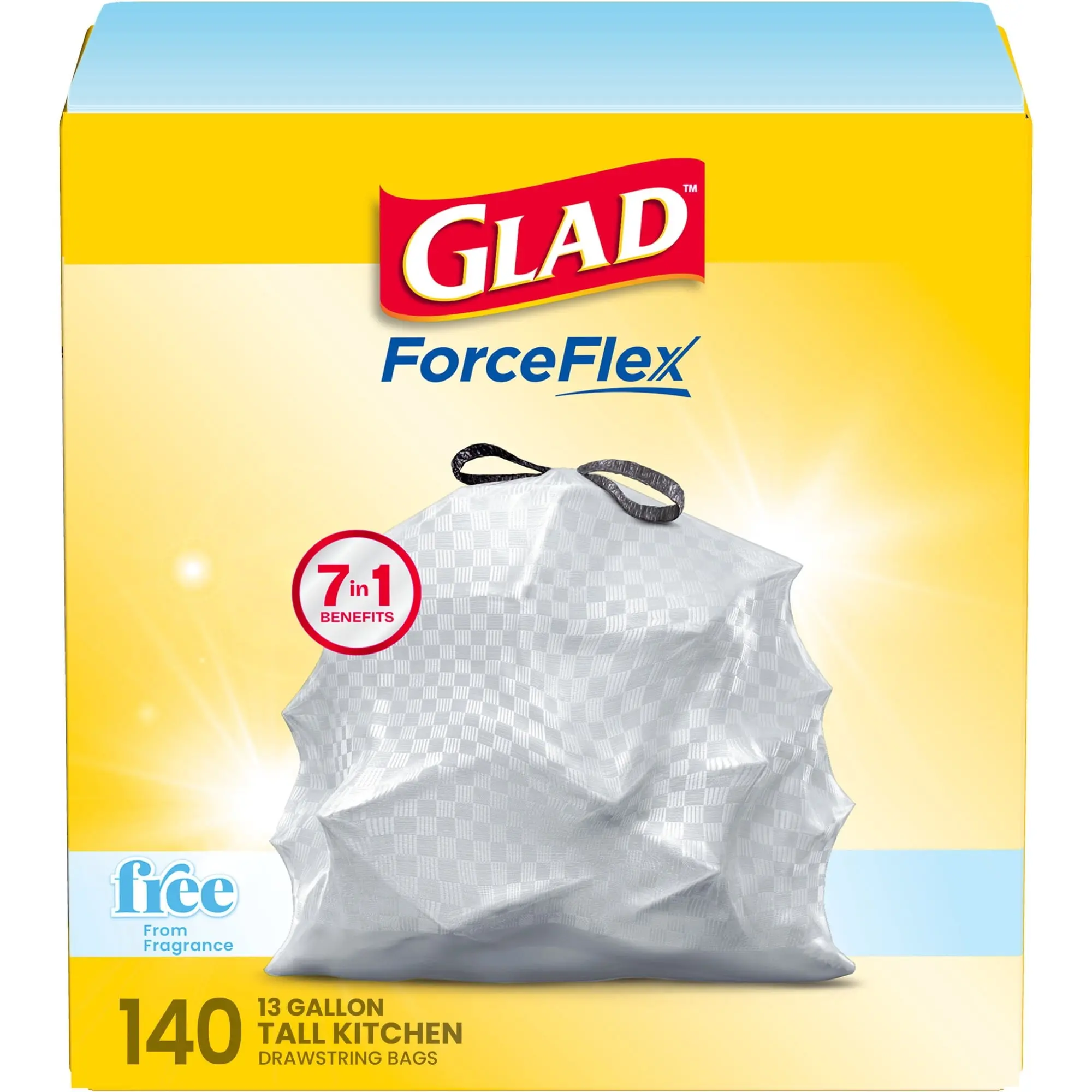 Glad ForceFlex 13-Gallon Drawstring Tall Kitchen Trash Bags, 140 Bags