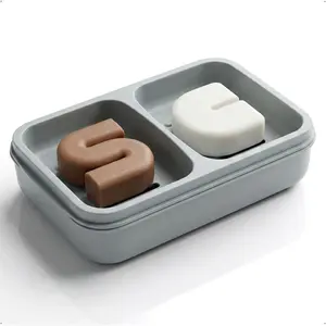 2-Compartment Shampoo Bar Holder | Slotted Soap Dish with Drainage Tray for Bar Shampoo and Conditioner (1-Pack, Gray)