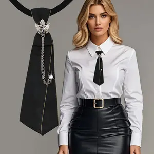 1pc Elegant False Collar Tie with Shiny & Embellishments, Chain & Crown Wing Design - Black Versatile Neck Accessory for Women, Machine Washable, Stylish Outfit Enhancer, Decorative Chain Detail, Durable Fabric Construction