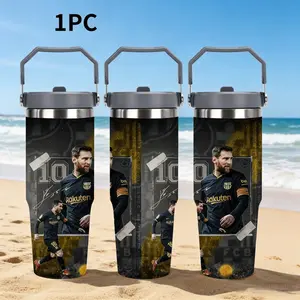 1pc 30oz Messi 10 Number Barcelona Gold War Robe Legendary Large Insulated Cup, Dual-Layer Vacuum Flask, Ideal Birthday Christmas Gift,Insulated Thermos for Gym, Office, Travel,