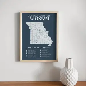 Top 25 Missouri Disc Golf Courses Poster, Frisbee Golf Checklist Map, Sport Vintage Decor, Gifts for Disc Golfers, Trendy Sports Art Print, Man Cave Decor