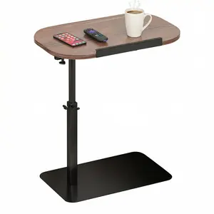 Side Table Sofa Tray for Couch, 360° Swivel Laptop Stand,Tiltable Desktop & Height Adjustable End Table, c Shaped End Table w/Heavy Metal Base, Applicable to Bedside, Recliner-Walnut