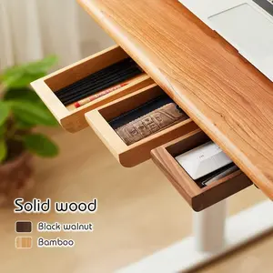 Desk drawer receiver-self-adhesive hidden storage, Drawer Dresser Organizer, slide-out design, easy installation, bamboo/walnut material