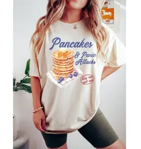 Women's Blueberry Pancakes & Panic Attacks Buy One Get One T Shirt Comfort Top Womenswear Graphic Streetwear Tshirt Love Summer Casual Crewneck