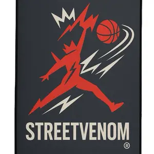 StreetVenom Custom Rug for Shoe Lovers with Iconic Basketball Player Design and Bold Red and Black Color Scheme