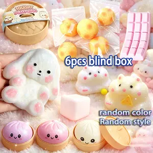 Cure Kawaii Aesthetic Animal Shape Soft Clay Stress Relief Toy, Novel 6-Piece Set Blind Box, Anxiety Relief Soft Tpr Jelly, Plush Hamster/rabbit