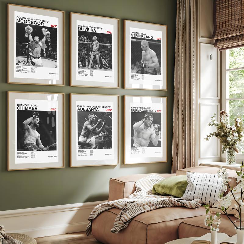 NBHYK Set of 6 Boxing Poster UFC Wall Art Fighter Legends Vintage Fight MMA Brazilian Fighter Modern Family Bedroom Decor Posters Unframe-Style Artwork Design Ornaments