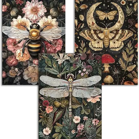 GemZono Vintage Motifs Insects 5D Round Full Dot Diamond Art DIY Kit - Handicraft Making Set, Hobbies Kit for Adults, Gift-Ready Set, Stress Relief for Beginners, Home Wall Decoration, Diy Kits