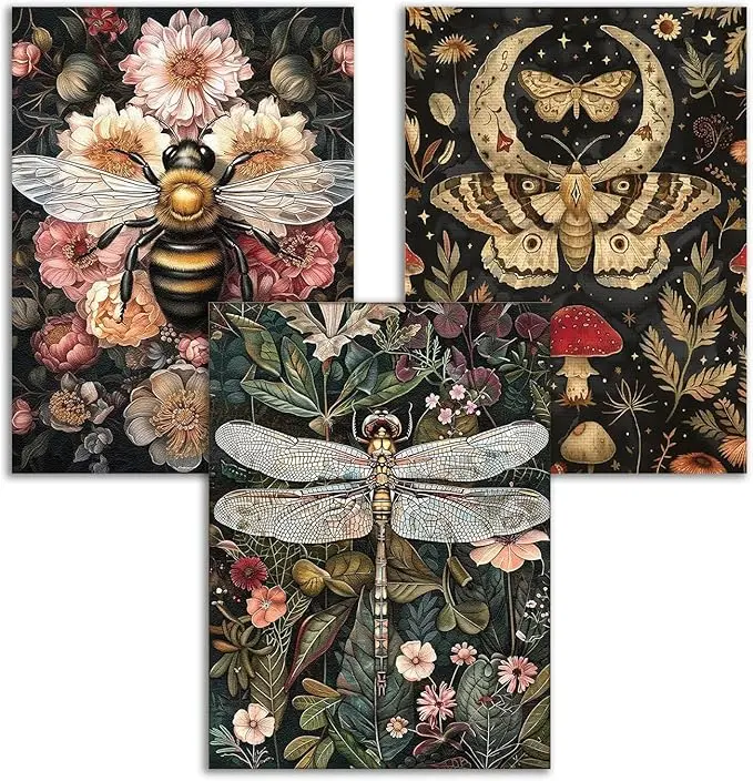 1/3/4/6 Pack Vintage Dragonflies,Moths,Bees Diamond Painting Set,Suitable for Beginners,Round 5D Full Diamond Dot Crafts,Home Wall Decoration Gift