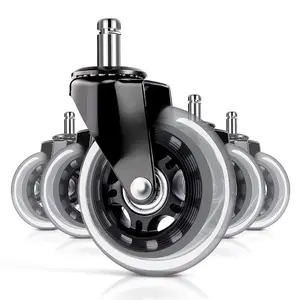 Office Chair Caster Wheels - 3" Rollerblade Replacement Rubber Chair Casters - Set of 5,  Protection for Hardwood Floors and Carpet No More Chair Mat Needed - Universal Fit, Smooth & Silent