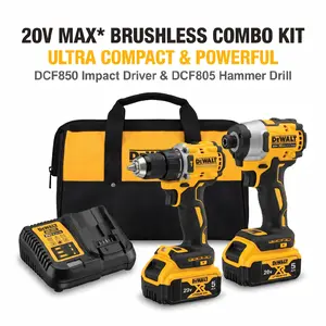 DeWalt DCF805 Impact Drill 66 ft lbs (90 N m) and DCF850 Impact Driver 151 ft lbs (205 N m) Kit, 13mm Chuck and 1/4 Inch Hex, 2 Speed and 3 Speed, LEDs, for Drilling Fastening Assembly, Batteries and Charger Included