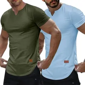 Royaura  Set of 2 Men's Plain Muscle Slim V-Neck Short Sleeve T-Shirt for Daily Outdoor Wear, Casual Athletic Wear