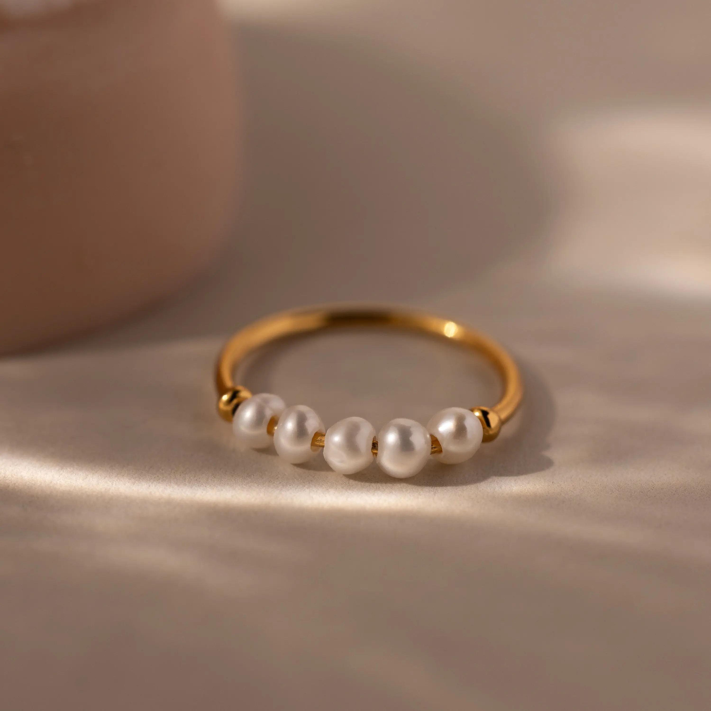 Beaded Pearl Ring by Caitlyn Minimalist - Dainty Pearl Bead Stacking Ring in Gold - Bridal Jewelry - Birthday Gift for Her