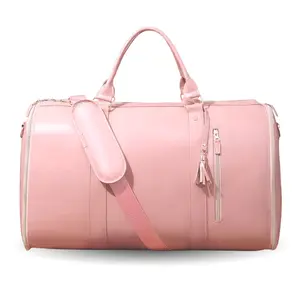 Garment Travel Duffle Bag Large 2-in-1 Convertible Carry-on Luggage for Men & Women with Hanging Suits Dresses & Clothes Shoe Compartment Weekender Tote Combo Duffel Brown Leatherette