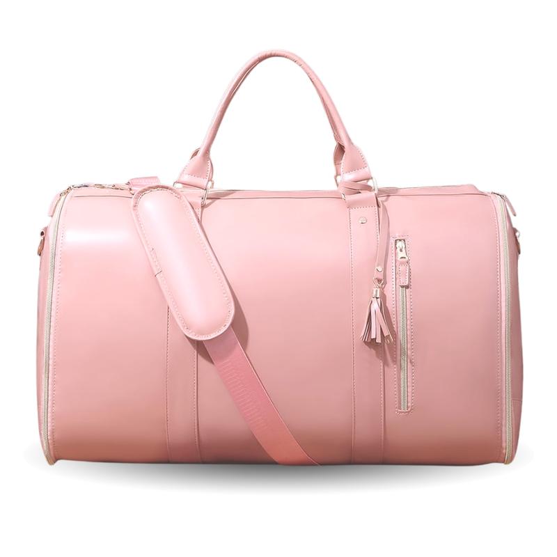 Garment Travel Duffle Bag Large 2-in-1 Convertible Carry-on Luggage for Men & Women with Hanging Suits Dresses & Clothes Shoe Compartment Weekender Tote Combo Duffel Brown Leatherette