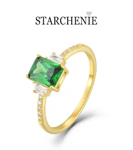 STARCHENIE 925 Sterling Silver Emerald Ring for Women, Classic Solitaire Engagement Promise Ring, Elegant Green Gemstone Jewelry Gift