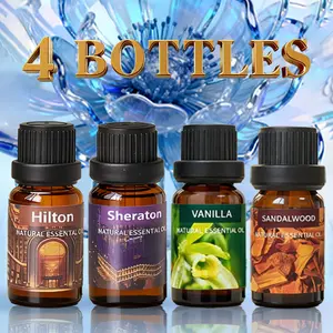 4pcs (Hilton+Sheraton+Vanilla+Sandalwood) Aromatherapy Essential Oils Set, 10ML Liquid Fragrance Blend, Ideal for Humidifiers & Diffusers, Home Air Freshener, Aromatic Scent