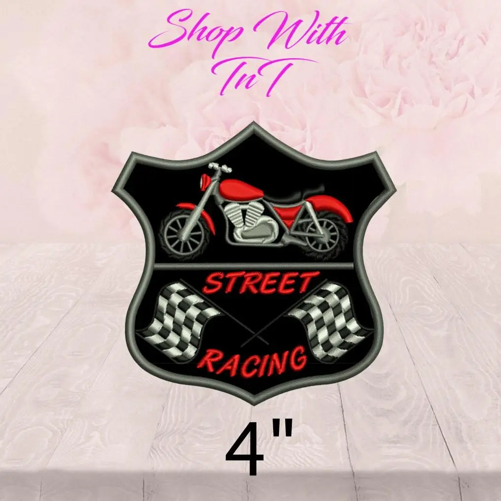 Embroidered Biker Street Racing Patch, Iron or Sew On for Jackets Pants, Backpacks, Hats, Cosmetic Bags, Lunch Bags, Decorative Pillows, Costumes, Uniforms, School Projects for Street Racing Enthusiasts, Biker, Street Racing Enthusiasts