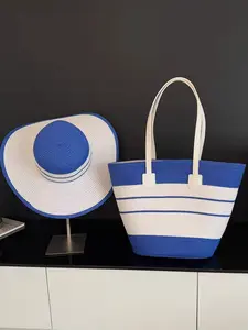 2 Piece Set Women's Fashion Straw Hat and Woven Tote Bag, Stylish Outdoor Beach Sun Hat for Summer Travel and Holidays, Versatile Fashion Accessories for Spring and Summer