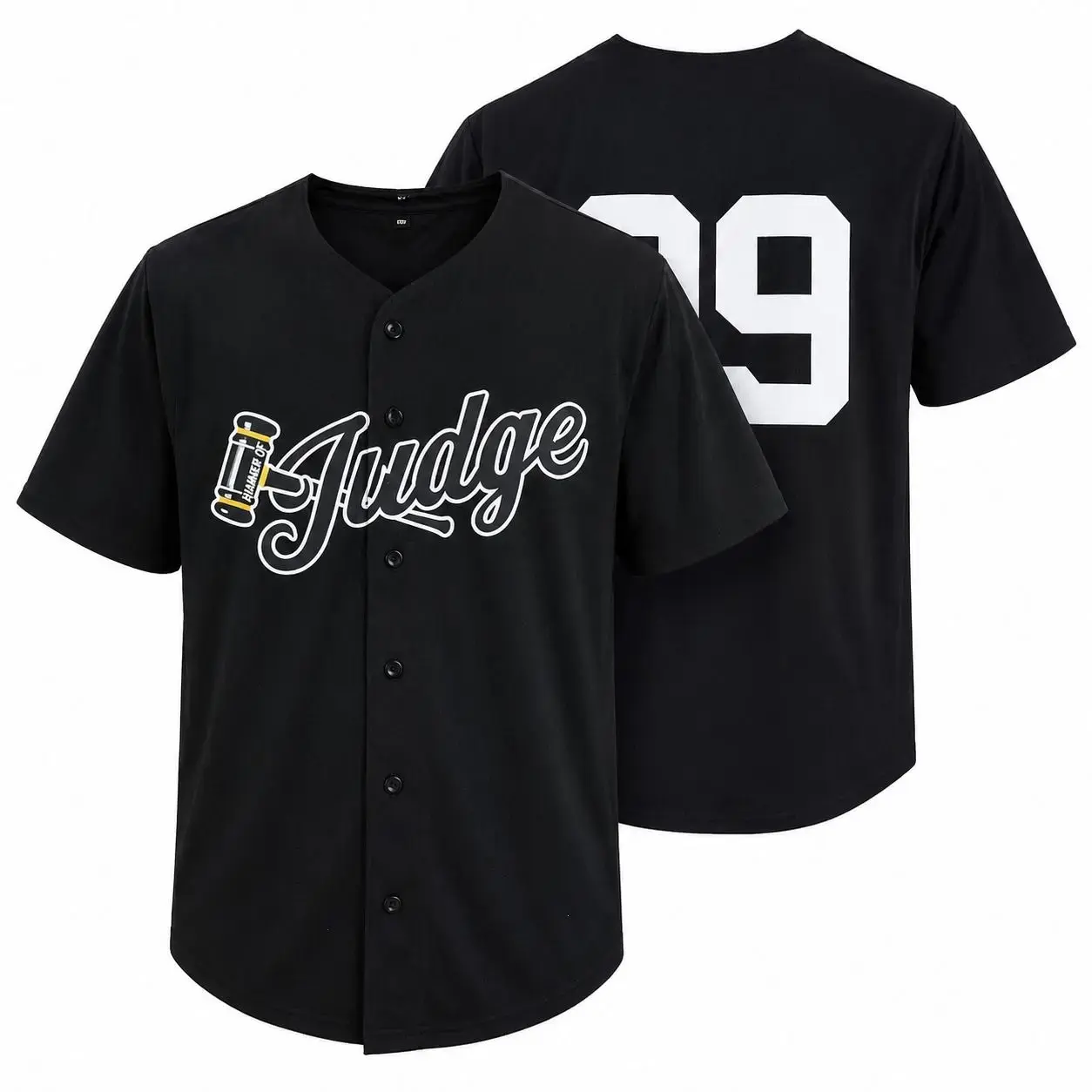 All-over Print Baseball Jersey Without Piping, Judge #99 Baseball Jersey, Pinstripe Blue Button Baseball Uniform, Lightweight Breathable Athletic Sports Graphic Jersey, Game Day Apparel for Men Women Baseball Fans