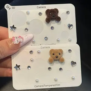Cute Bear Lens Film Handmade Rhinestone Sparkle film for iPhone 17/17 Pro Max, Stylish Protective Screen Protector, Unique Design Accessory
