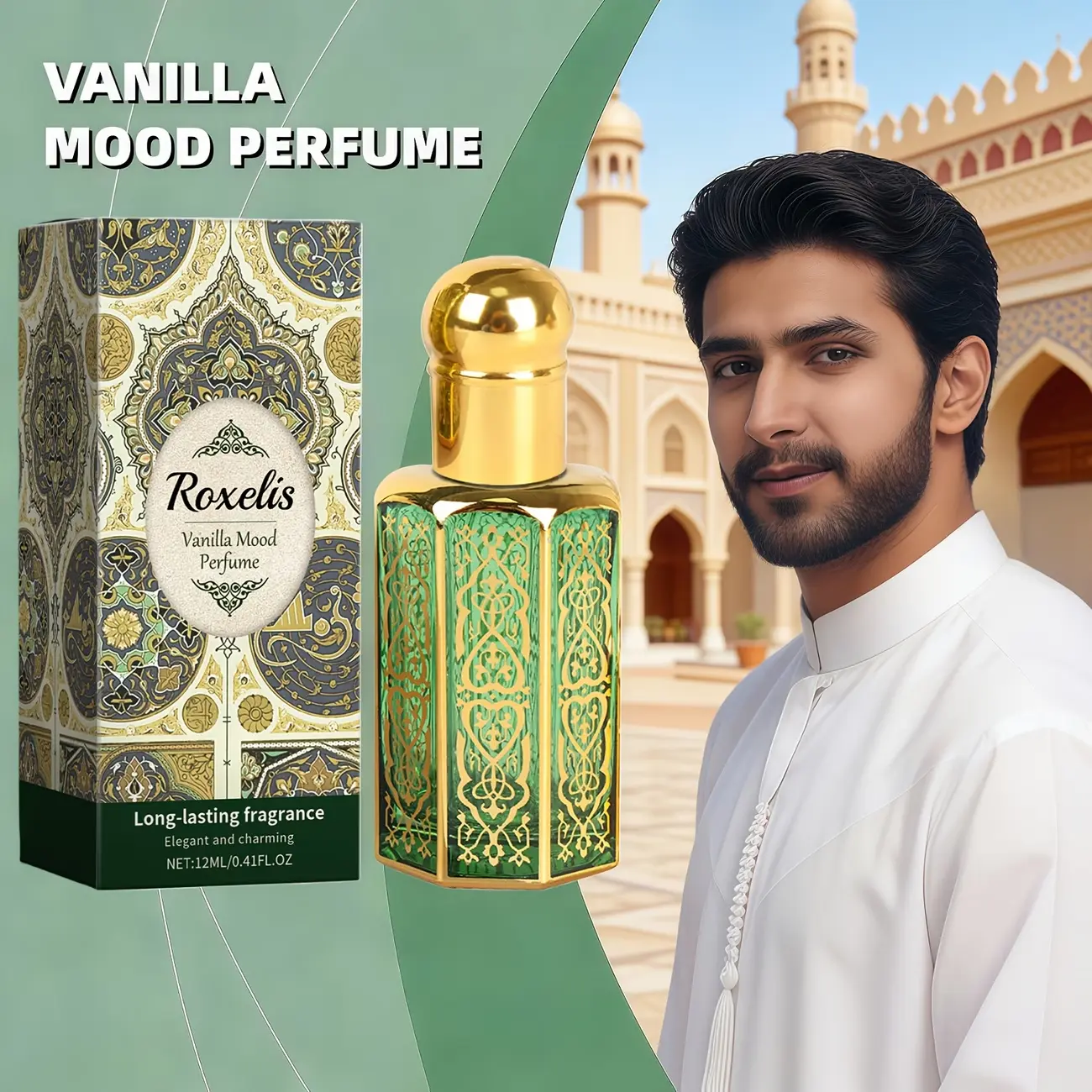Men’s perfume, roll-on perfume, Arabian perfume, contains vanilla and jasmine extracts, gentle, light fragrance, portable perfume, men’s eau de cologne, holiday gift