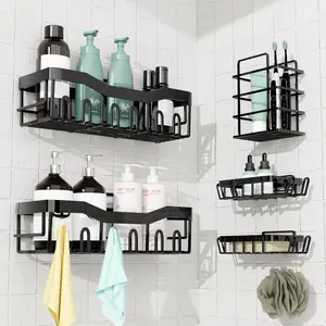 GD Adhesive Shower  5 Pack  Rustproof Stainless Steel No-Drill Bathroom Organizer Shelves with Large Capacity,  Storage Racks for Shower, Kitchen, Dorm, Apartment, and