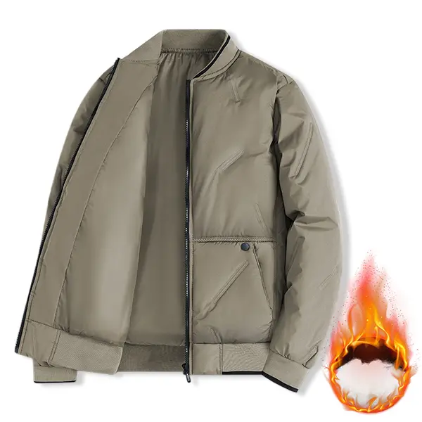 Men’s lightweight down jacket with baseball collar, seamless stitched seams that lock down insulation for autumn/winter commuting; lightweight and warm.
