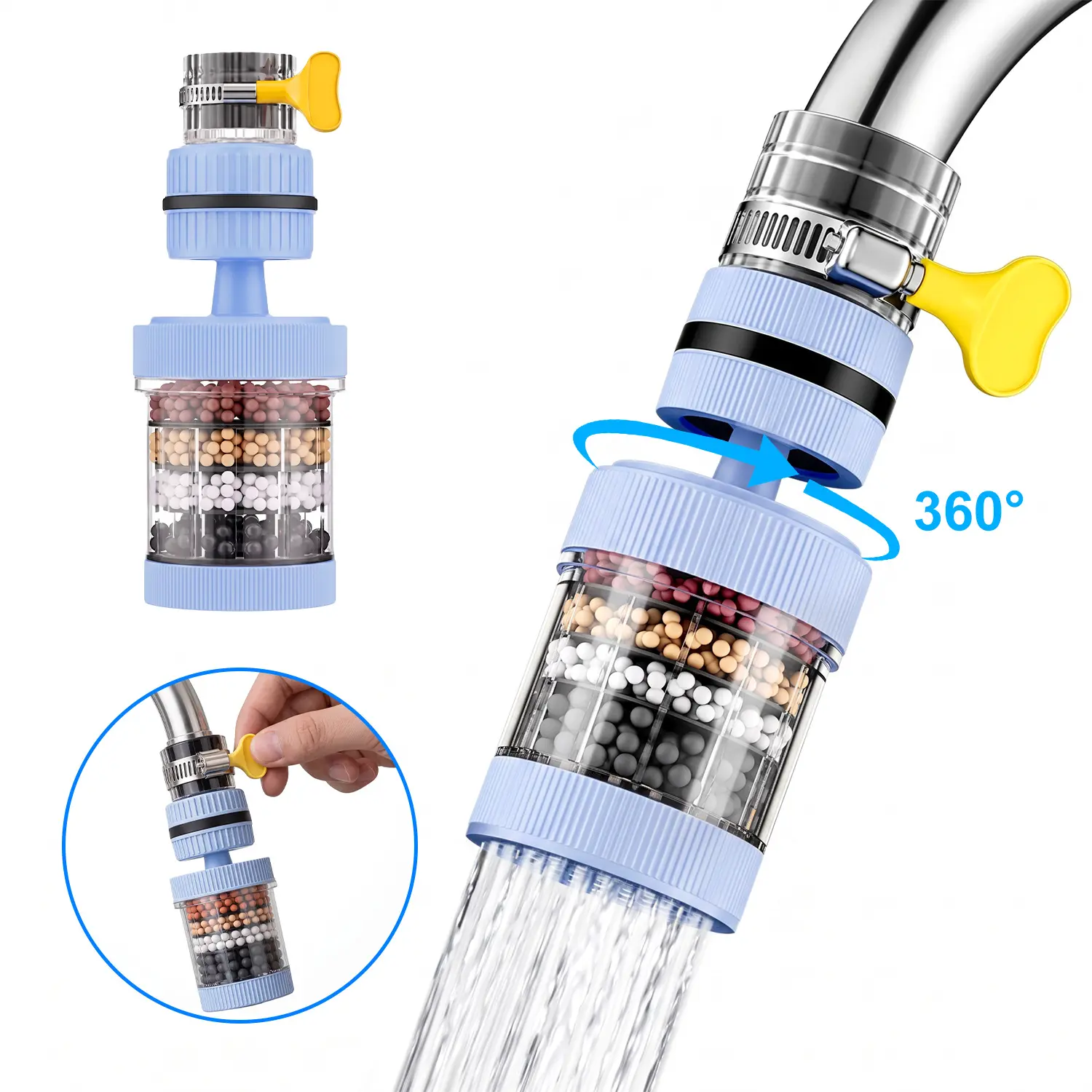 Universal 6-Layer Filtration Faucet Water Filter, 360 Degree Rotation, Detachable & Washable Tap Water Purifier for Kitchen Sink