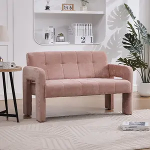 47" Small Loveseat Sofa, Pink Chenille Mini 2 Seater Couch with Deep Seat, Compact Upholstered Leisure Sofa for Living Room Bedroom, Small Space, Dorm (Pink)
