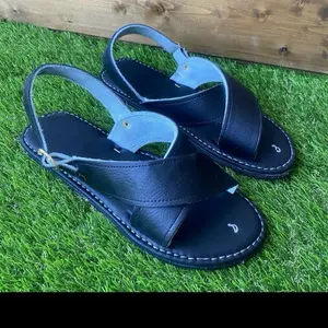 Mexican Crossed Huarache Sandals - Black Leather Comfortable Summer Footwear for Men and Women