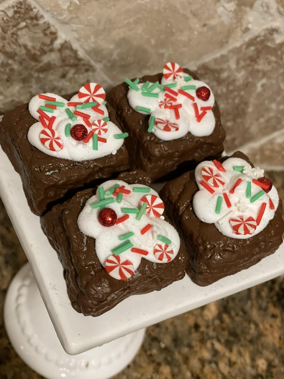 Set Of 2 Faux Christmas Brownies / Tier tray decor / Candyland Sweet decor / fake bake Dessert decor Decoration  Magical